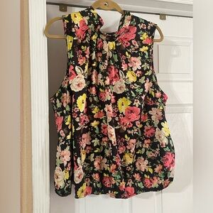 INC International Concepts Black and Pink Sleeveless Tie Front Blouse 4X 🌹BG1